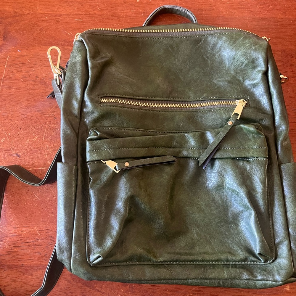 Green Leather Backpack